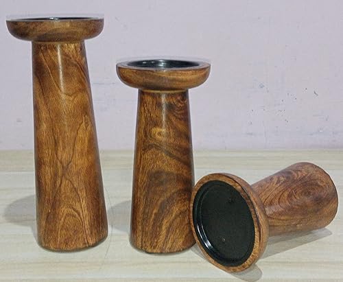 Miniatura 7 de Juego de 3 portavelas de pilar de madera hechos a mano, ideales para velas LED y pilares, regalos para bodas, Navidad, fiestas, hogar, spa, reiki,