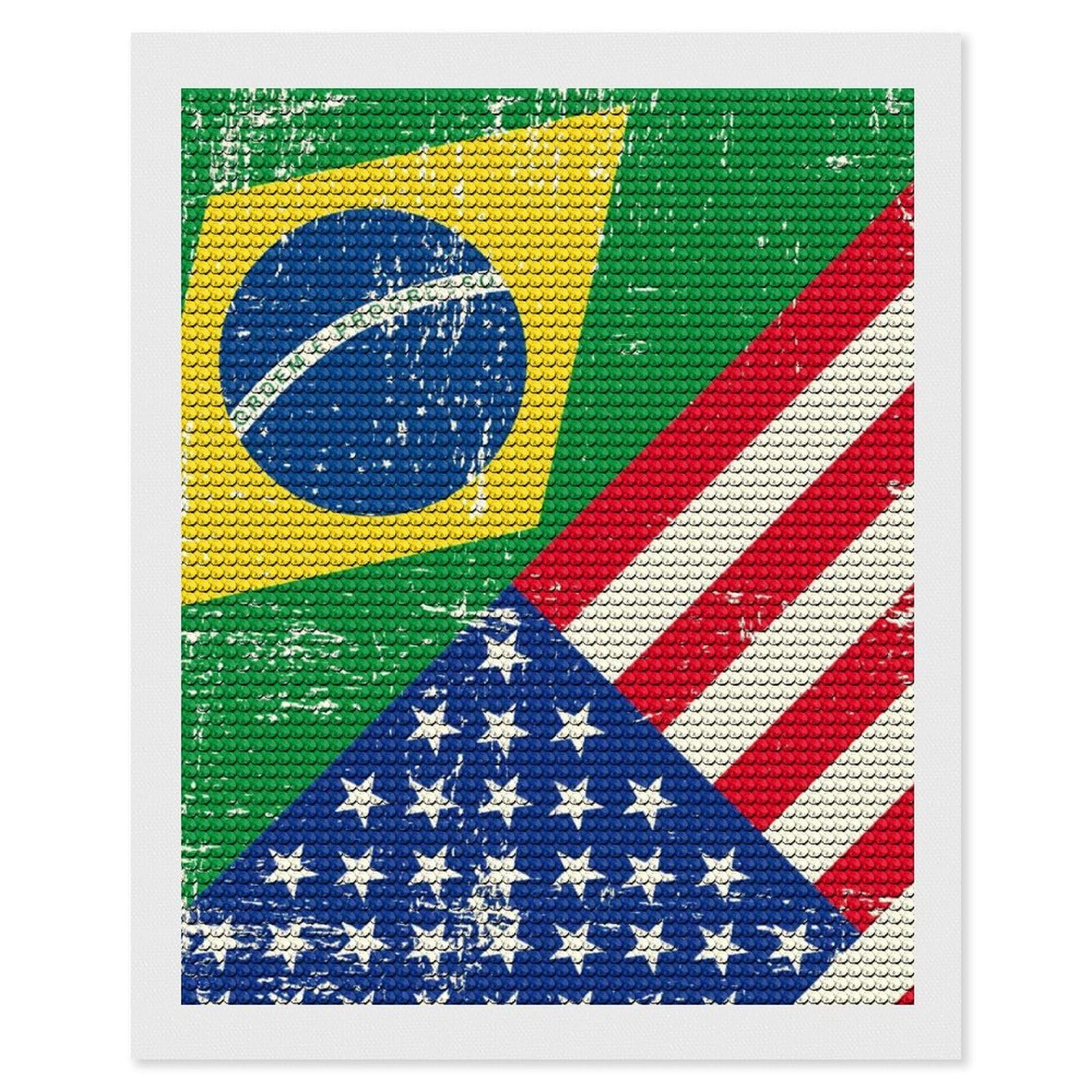Nclqvjxzkhw Style Am-Ericans-And Brazil Flag Diamond Art Painting For Adult Round Diamonds Pictures Arts Crafts Home Wall Decor 16"X20"