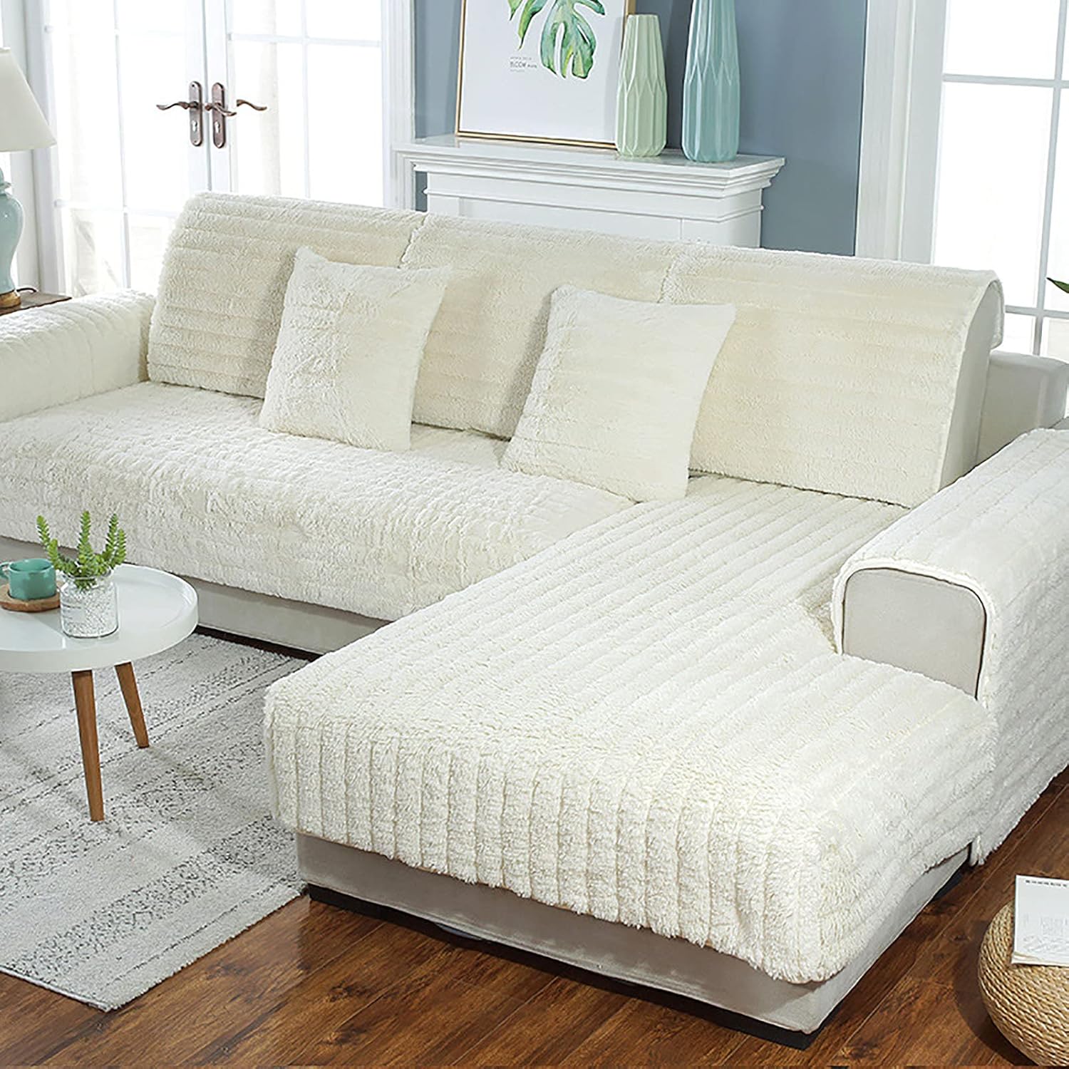 KKLT Plush Sofa Cover Sectional,Sold by Piece Quilted Anti-Slip Comfort Sofa Slipcover Protector for L-Shape Couch-Grey 70x70cm(28x28inch)