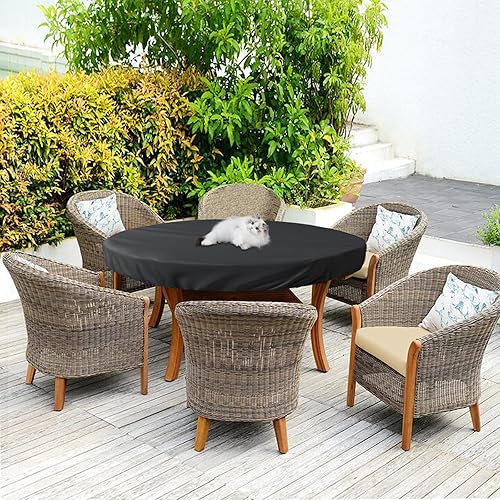 Miniatura 4 de SoloToo Funda para mesa redonda para exteriores, impermeable, anti-UV, se adapta a muebles de patio redondos de hasta 52 a 54 pulgadas de diámetro