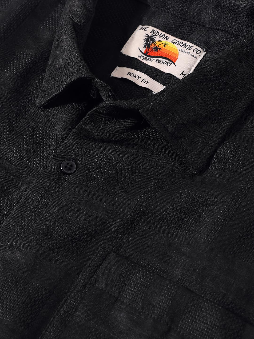 The Indian Garage Co Camicia da uomo a mezza manica con colletto a spalla squadrata testurizzata