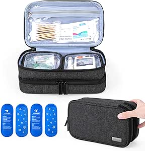 Yarwo Insulin Cooler Travel Case with 4 Ice Packs, Double Layer Diabetic Supplies Organizer for Insulin Pens, Blood Glucose Monitors or Other Diabetes Care Accessories, Black