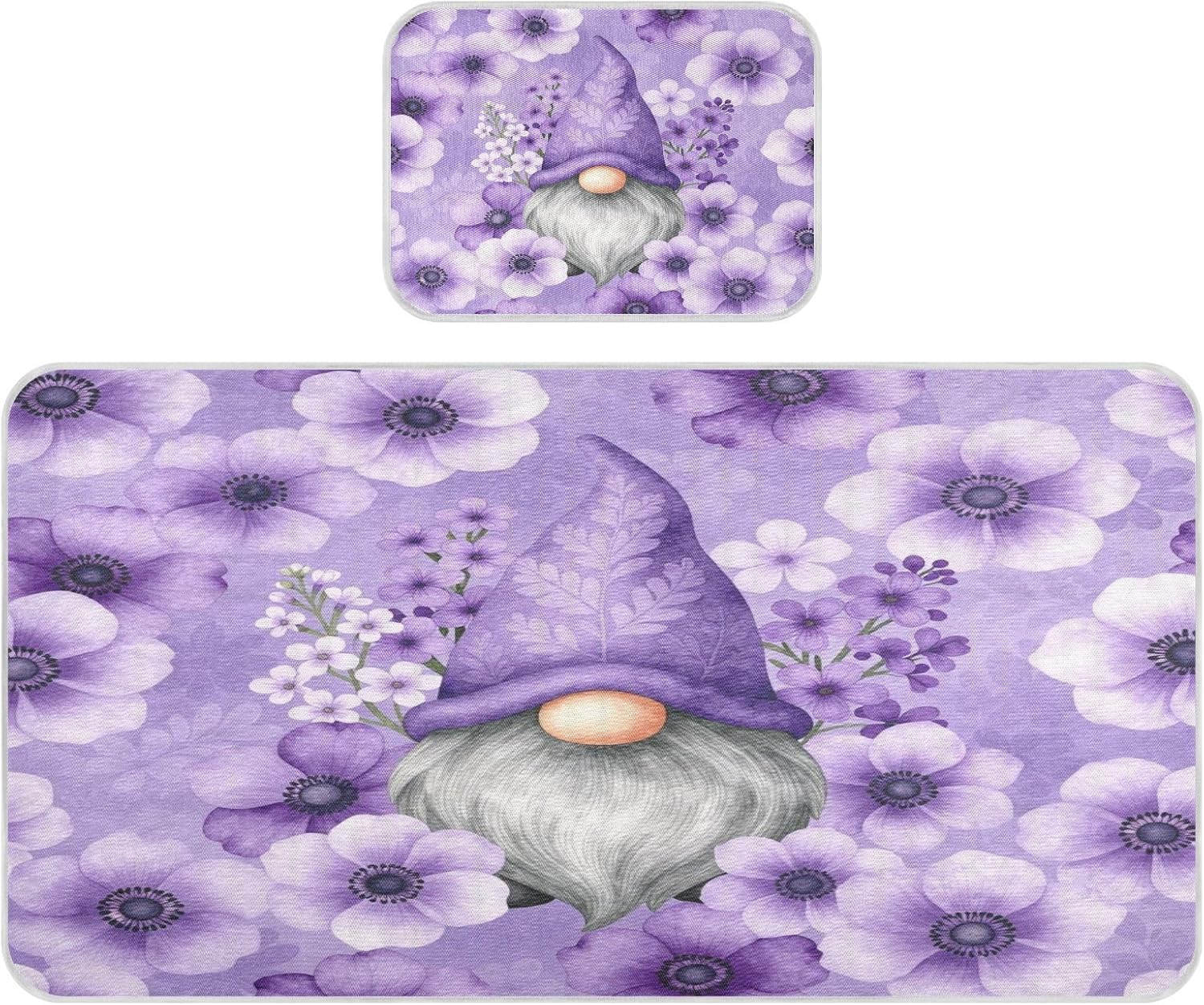 Cooling Baby Bed Mattress Cover 28" x 52" Washable Cute Purple Gnome Anemones Flower Lavender Bed Pads Washable for Kids, Adult