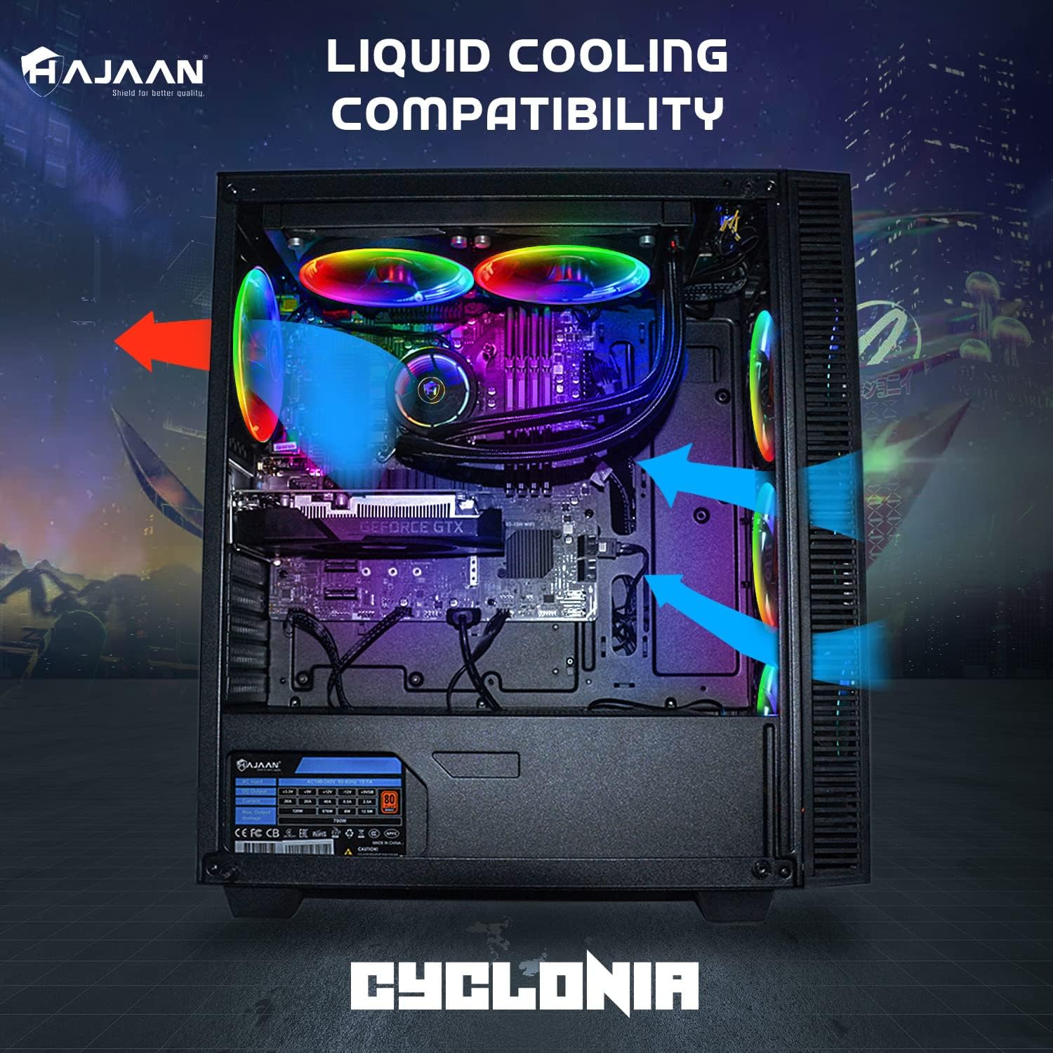 HAJAAN CYCLONIA Liquid Cool Gaming PC | Intel i7 11700F 8-Core Processor Upto 4.9 GHz | GeForce RTX 3050 8GB GDDR6 | 32GB DDR4 RAM | 1TB SSD | 4TB HDD | WiFi Ready | Windows 11 Pro | Black - Image 2