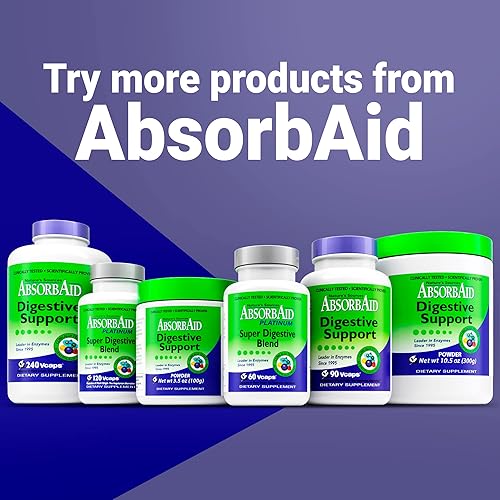 Miniatura 9 de AbsorbAid Soporte de enzimas digestivas de platino 60 vCaps, 12 enzimas digestivas más 2 probióticos para un máximo alivio