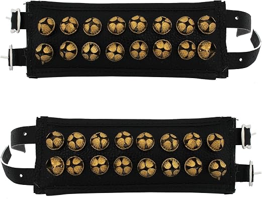 2 Black Brass Line Leather Bharatanatyam Anklets Bells Ghungroo for Women