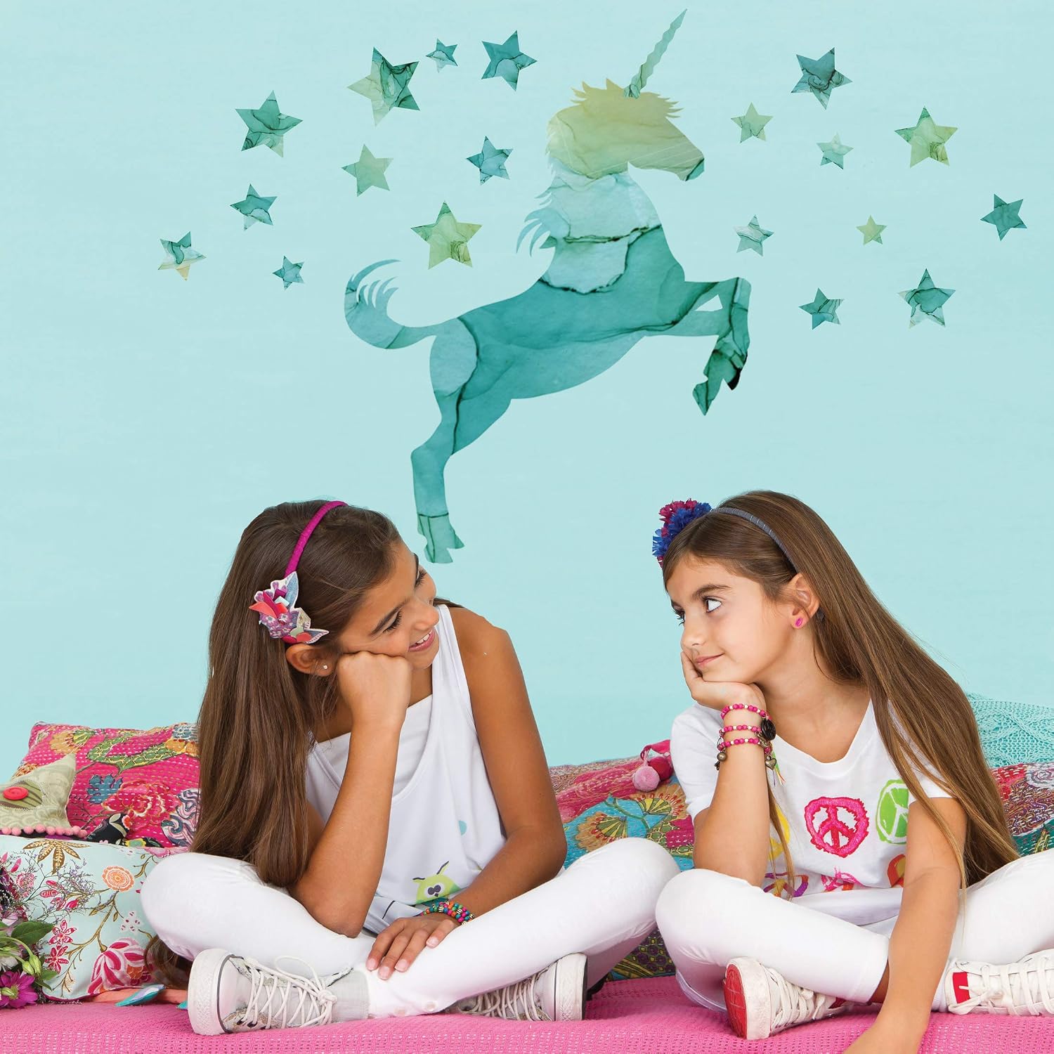 Blue Green Unicorn Wall Decal, Horse Wall Decal, Star Decals, Unisex Nursery, Removable Wall Stickers