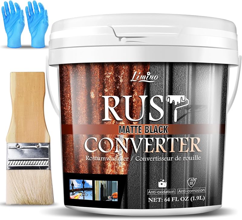 Rust Converter for Metal - 64 fl. oz Black Metal Primer and Rust Remover, Reformer ＆ Encapsulator, Long-lasting Anti-Rust Effect, Inhibitor Paint for Cars and Various Surfaces