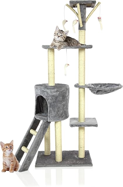 COZY PET Deluxe Multi Level Cat Tree Scratcher Activity Centre Scratching Post Heavy Duty Sisal Cat Trees CT06-Lt Grey. (We do not ship to the Channel Isles or The Isles of Scilly)