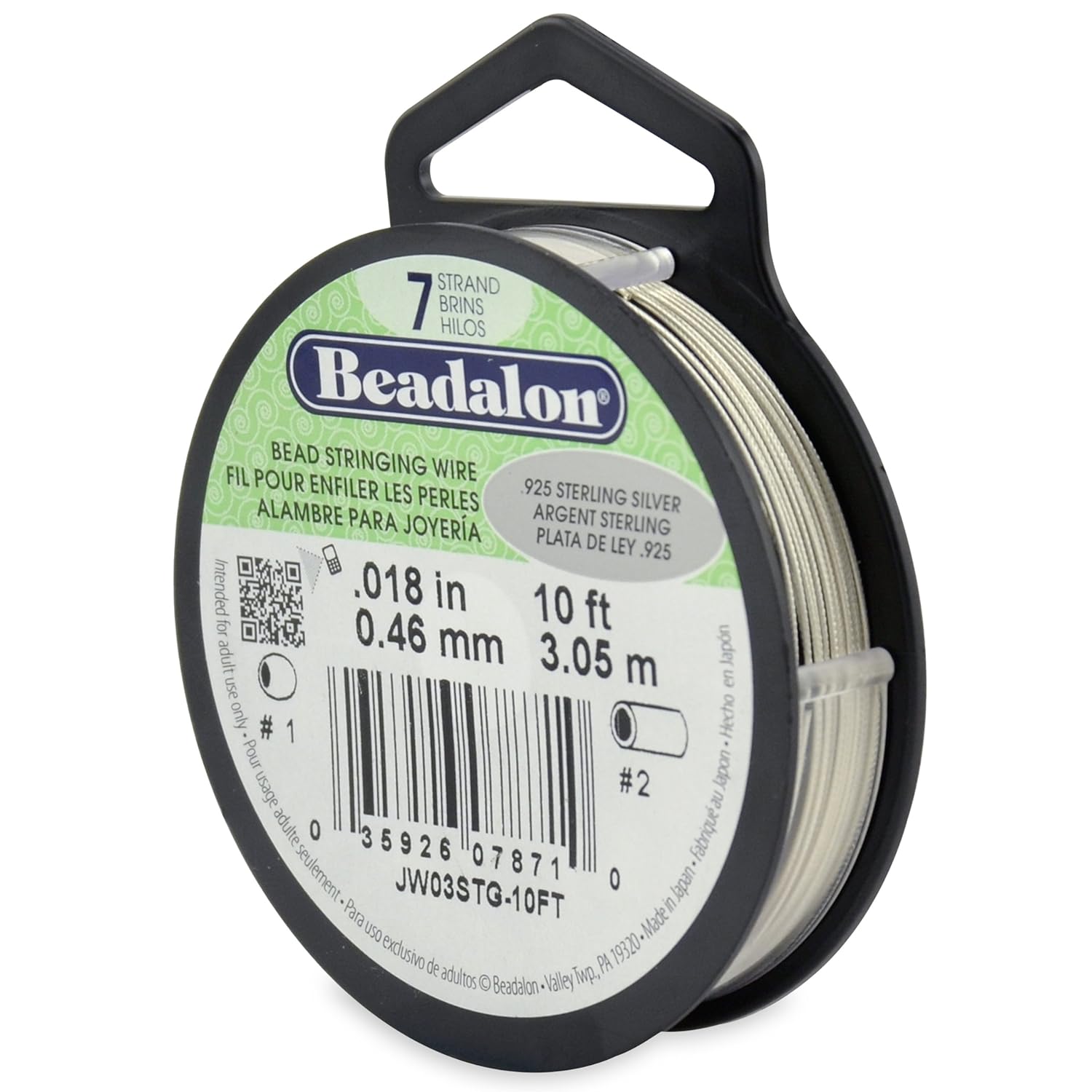 Beadalon 7 Strand Bead Stringing Wire, 0.018 in / 0.46 mm, 0.925 Sterling Silver Wire, 10 ft / 3.1 m
