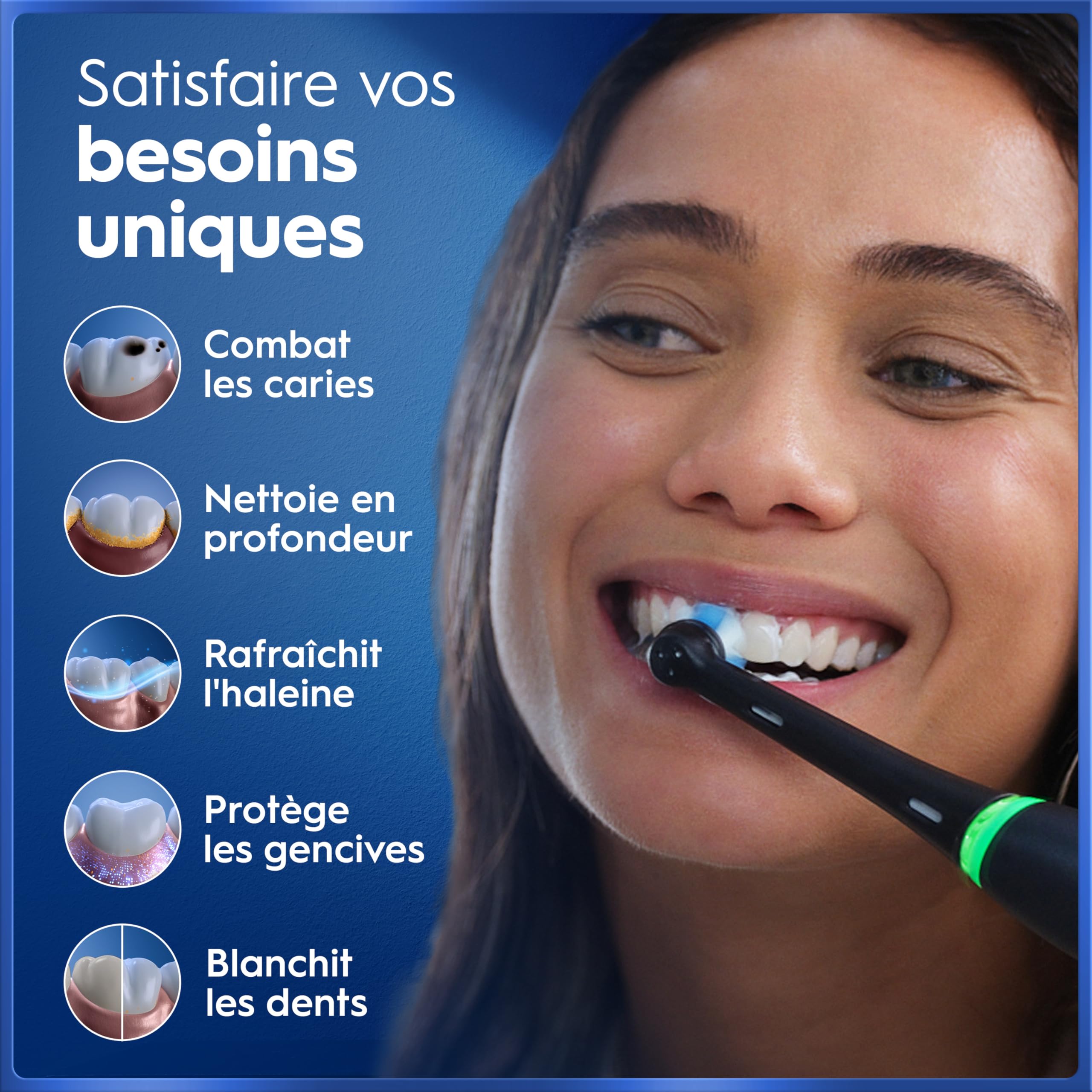 Oral-B Brosse à Dents Electrique iO 5 avec 3 Brossettes de Rechange, Noire – 5 Modes de Brossage dont Douceur et Blancheur, Capteur de Pression sur les Gencives et d’Usure, Batterie Rechargeable