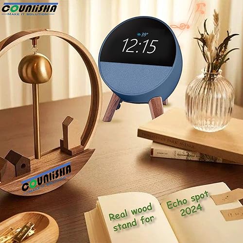 Miniatura 6 de Real Wood Stand for Echo Spot (2024 Released) Smart Alarm Clock, Tripod Mount Accessories Protect Alexa for Better Sound, Secure Stable Wooden
