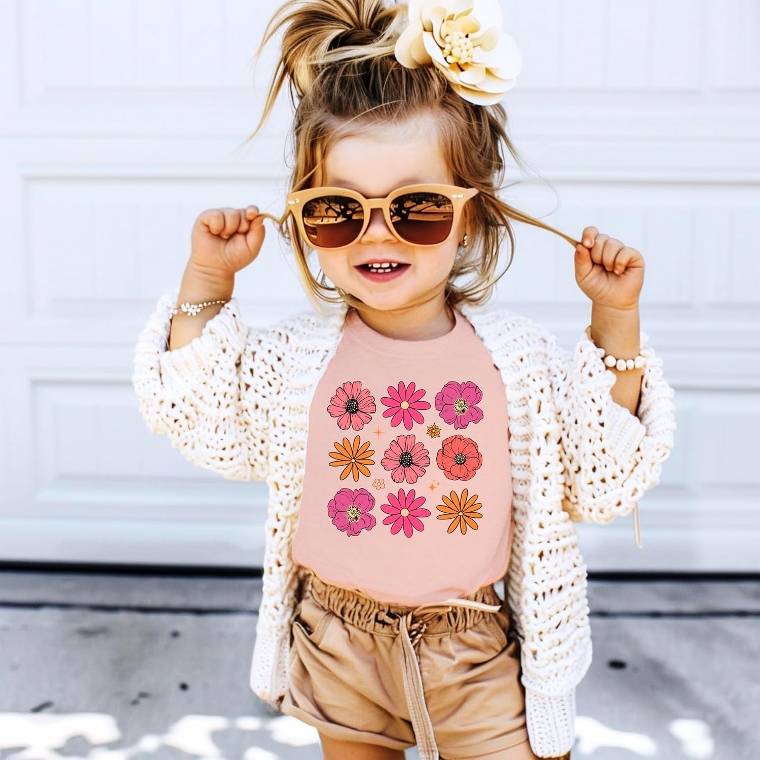 Flowers Shirt for Girls Cute Girly Colorful Floral Tee for Toddlers and Kids
