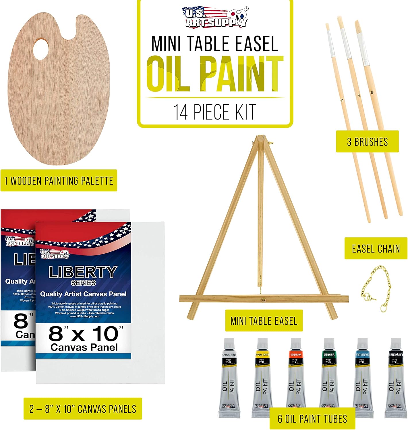 U.S. Art Supply 28-Piece Artist Oil Painting Set with 12 Vivid Oil Paint Colors, 12" Easel, 3 Canvas Panels, 10 Brushes, Painting Palette, Color Mixing Wheel - Fun Students, Adults Starter Art Kit