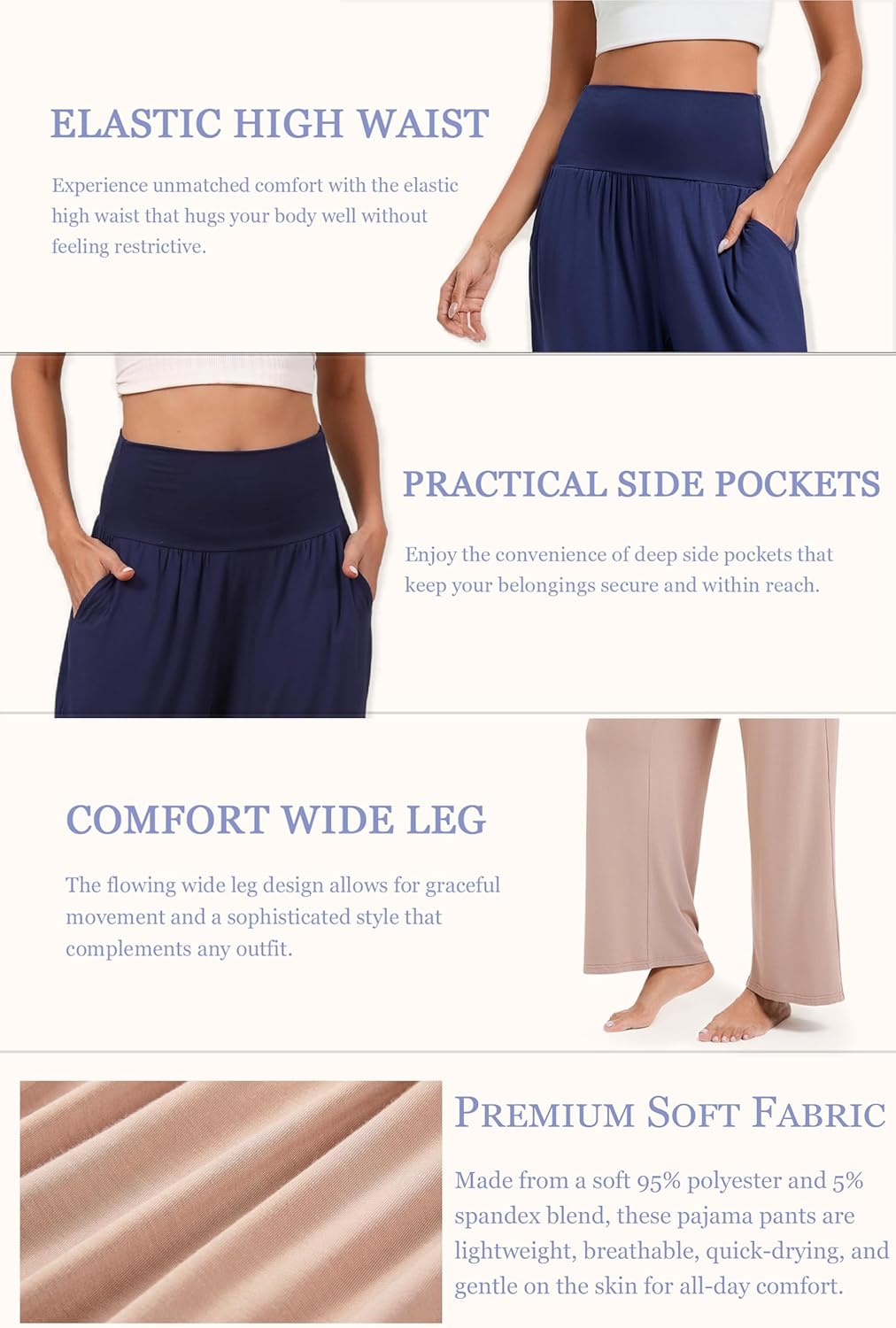 Wide Leg Yoga Pants for Women High Waisted Casual Loose Sweatpant Palazzo Lounge Spajama Flowy Pants with Pocket - Image 4