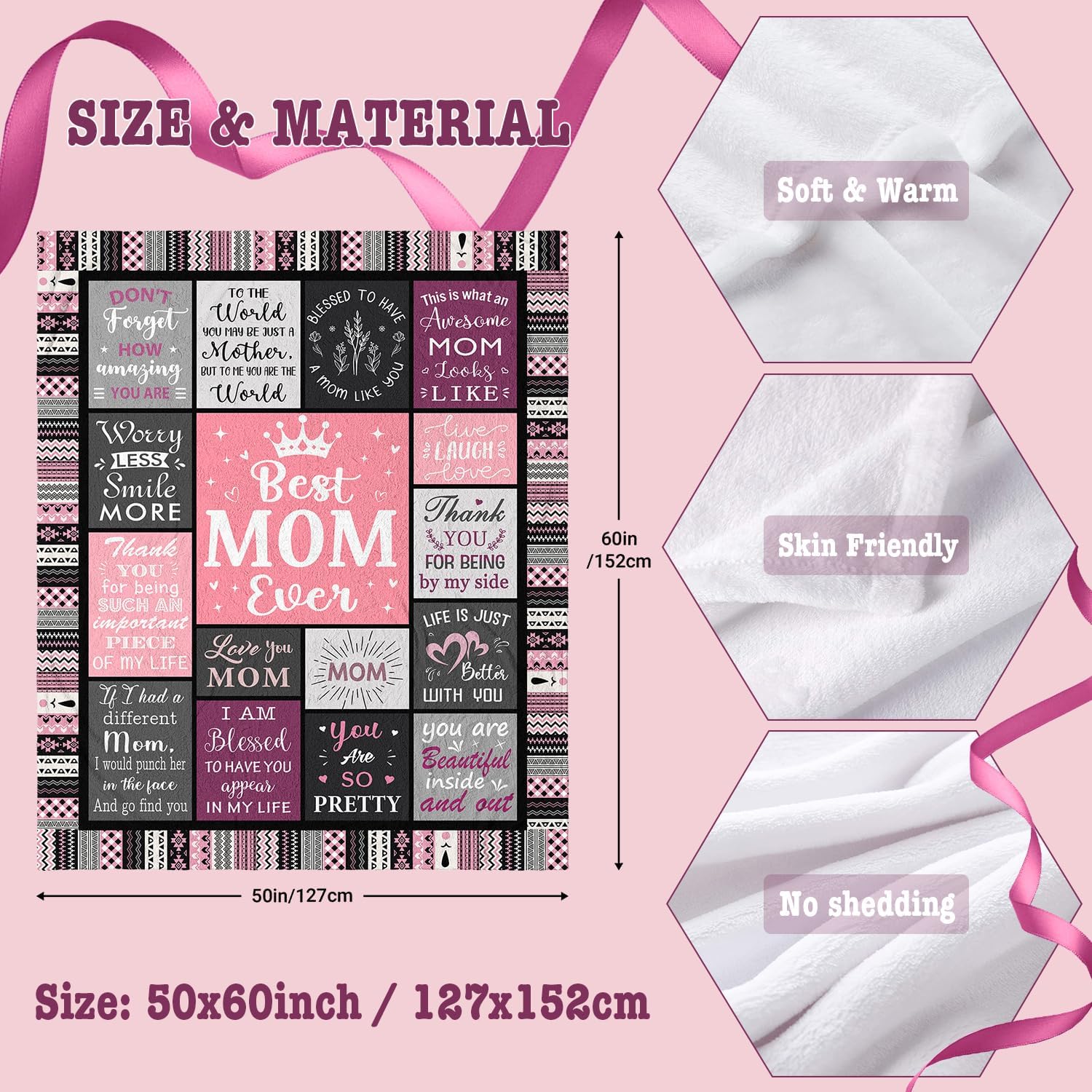 Ivivis Gifts for Mom Blanket 60"x50", Mothers Day Christmas Birthday Gifts for Mom from Daughters Son, Best Mommy Ever Flannel Throw Blankets