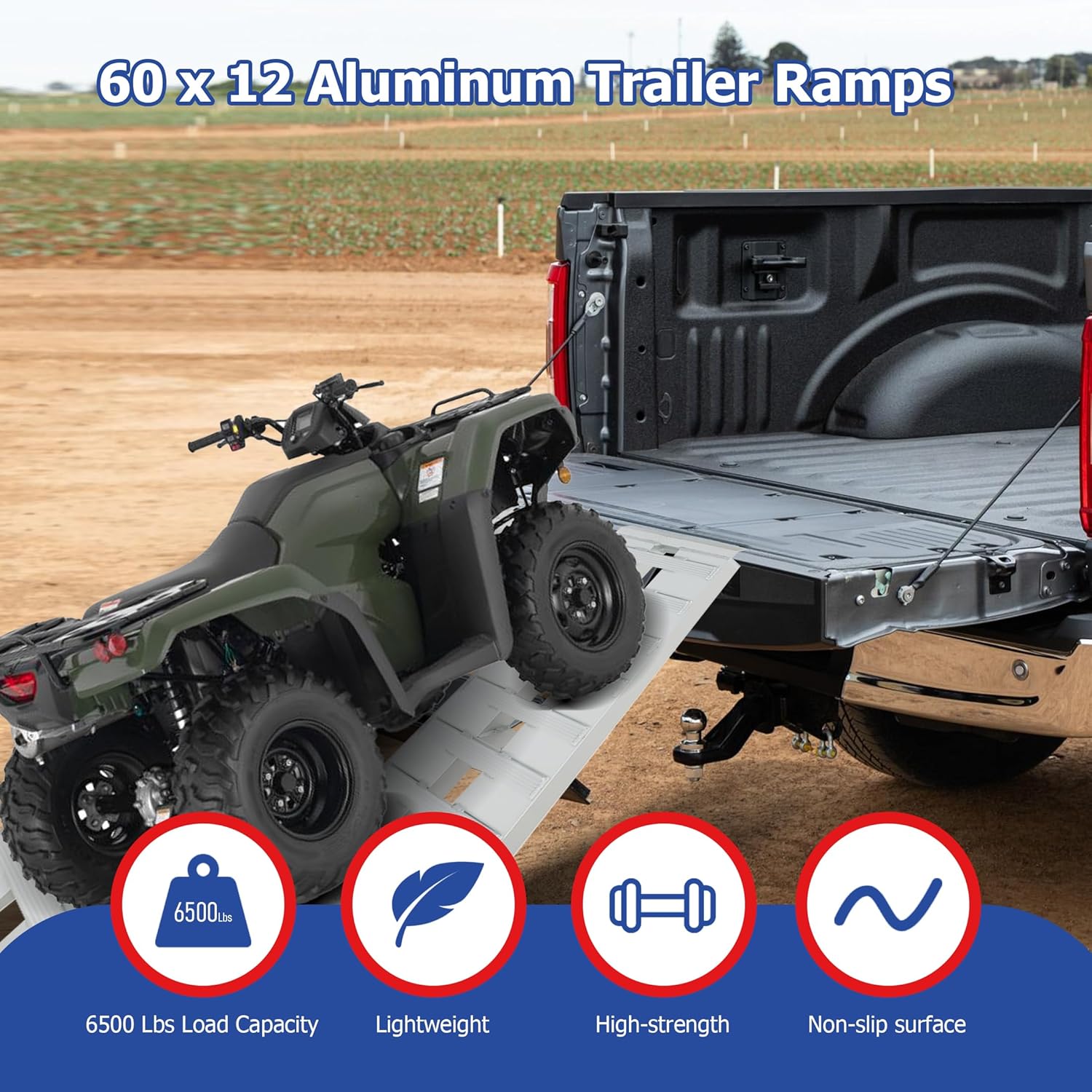 2pcs 60 x 12 Aluminum Trailer Ramps with Beavertail Hook End 6000LBS, Loading Ramps Car Auto Hauler