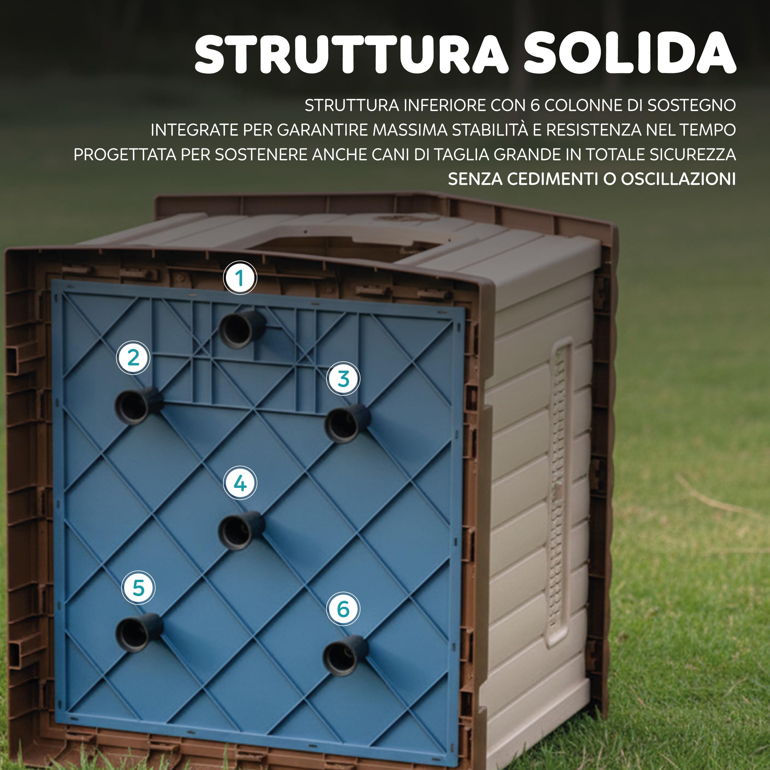 Aqpet Cuccia per Cani in Plastica Impermeabile da Esterno e Interno – Casetta con Pavimento Rialzato e Sistema di Ventilazione – Rifugio Resistente per Cani di taglia Grande 93x99x98hcm