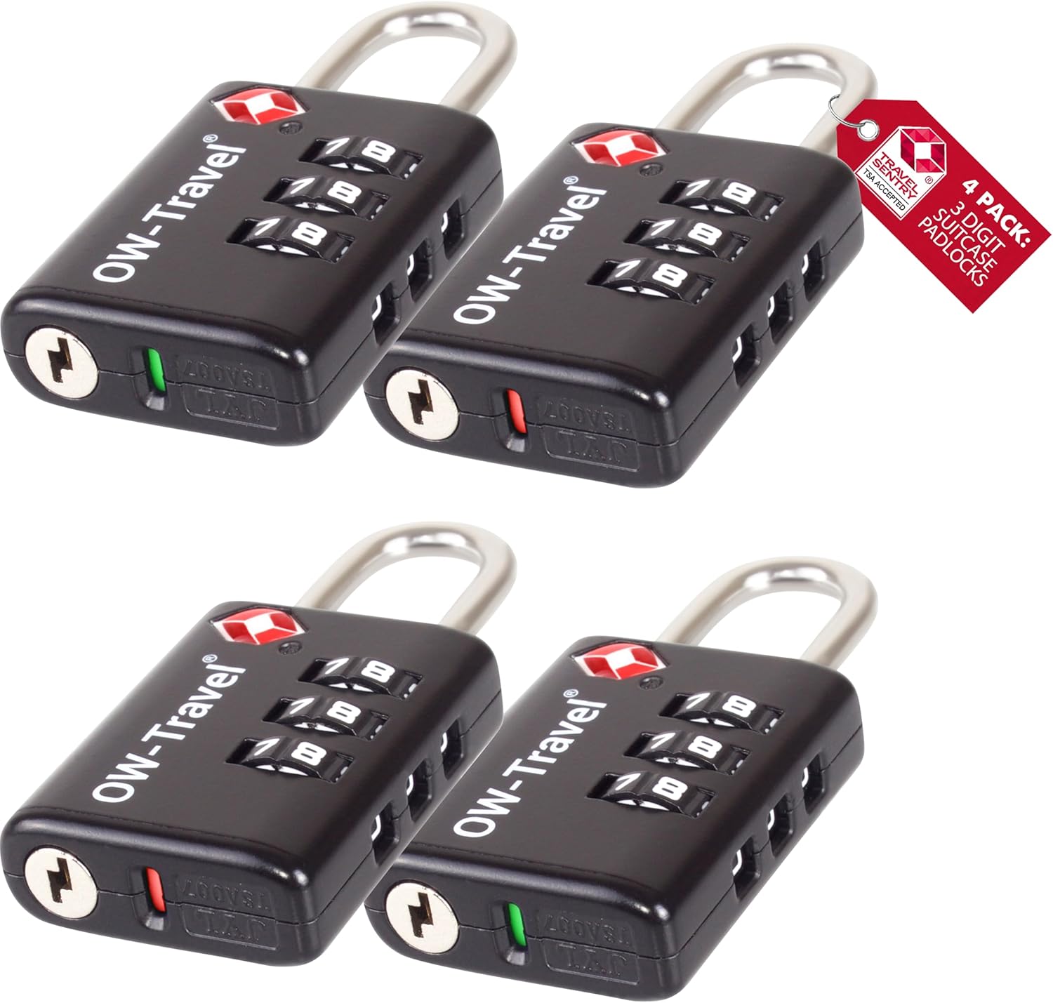 OW-Travel Cadenas TSA pour Valise avec Indicateur d&rsquo;Ouverture. Cadenas Code 3 Chiffres Antivol pour Bagages Avion Casier Rangement Tente Camping. TSA Bagages Combinaison USA. Serrure Valise