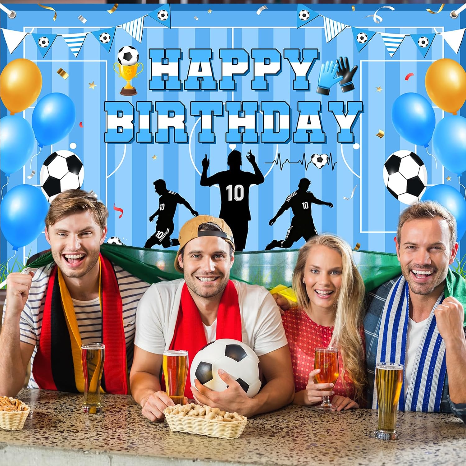 Avezano Soccer Star Birthday Party Decorations Soccer Sports Theme Happy Birthday Banner Backdrop Kids Teens Football 10th Birthday Party Celebrations Supplies (Blue, 6x3.6 ft)