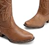 DREAM PAIRS Botas vaqueras para mujer, cowgirl western, media caña, punta recortada, bordadas y cosidas, tacón bajo grueso, pull-on, botas de moda 5