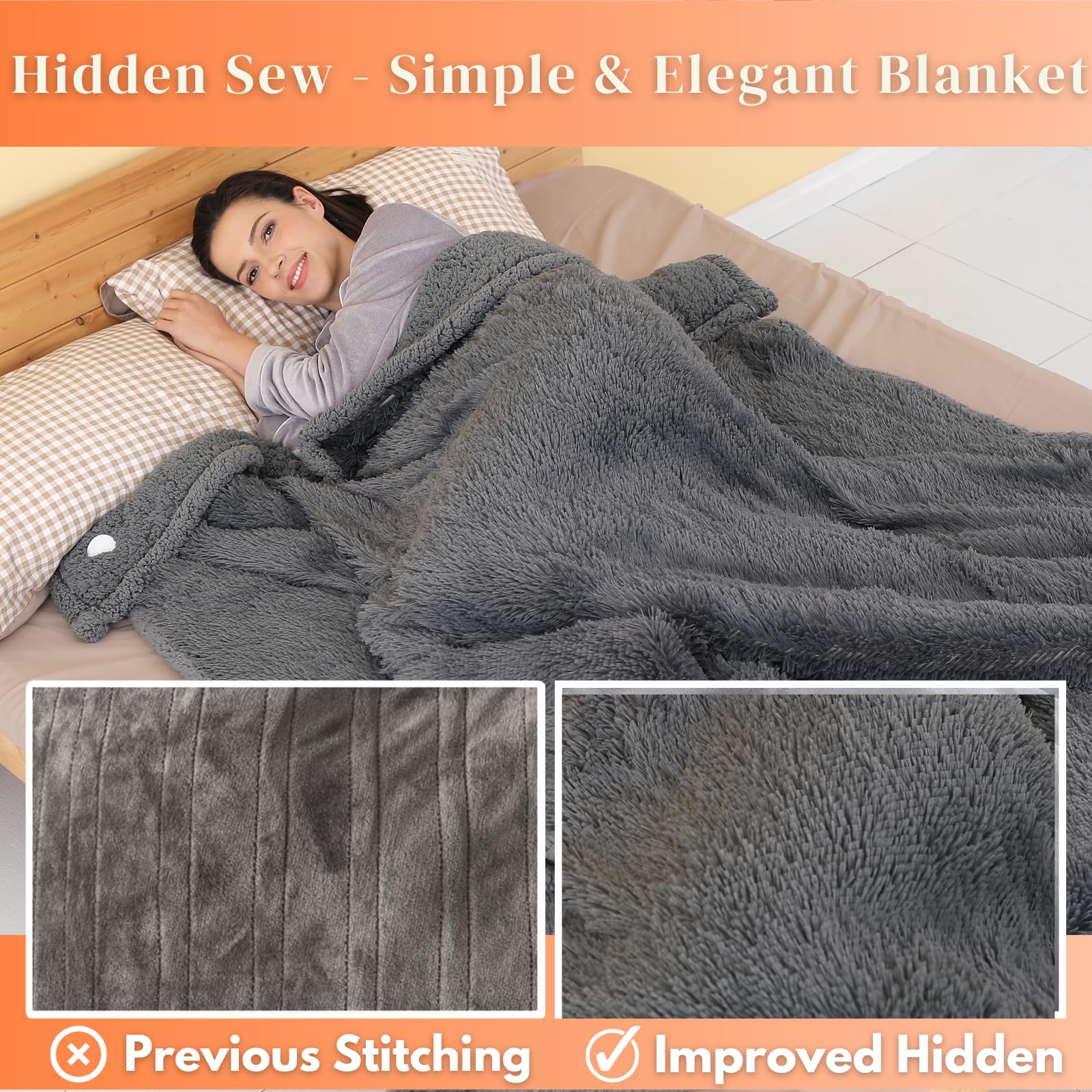 Arcticbear High-Power Fast Heating Blanket Throw 10Levels, 50x60"Faux Fur Heated Blanket Throw, Sherpa Electric Blanket Throw, Plush Heated Throw Blanket, Heated Electric Throw Blanket,Warming Blanket