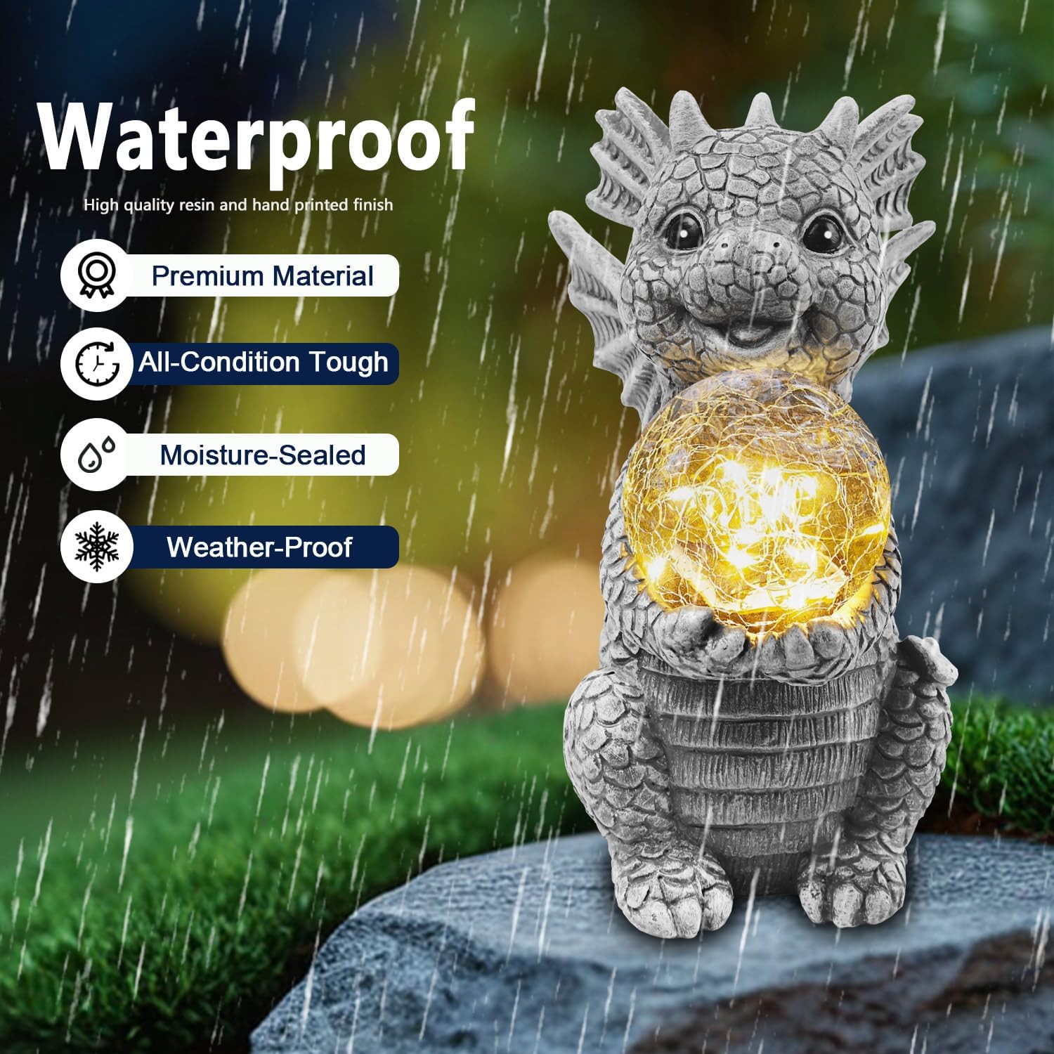 Solar Garden Decorations - Dragon Statue with Crackle Glass Ball Light - Garden Decor for Patio, Yard, Lawn, Pathway, Landescape - Housewarming Gifts - Dragon Gifts for Women Mom Grandmom - Image 9