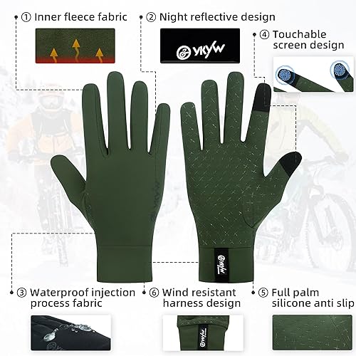 Miniatura 3 de YKYWBIKE Guantes de ciclismo de invierno para hombres y mujeres, guantes de bicicleta acolchados para pantalla táctil, resistentes al agua,