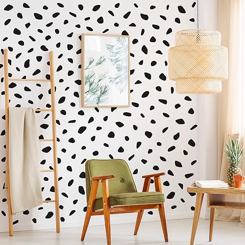 Calcomanías de pared de vinilo negro irregulares con lunares, despegar y pegar, moderno, bohemio, minimalista, geométrico, dálmata, calcomanías de