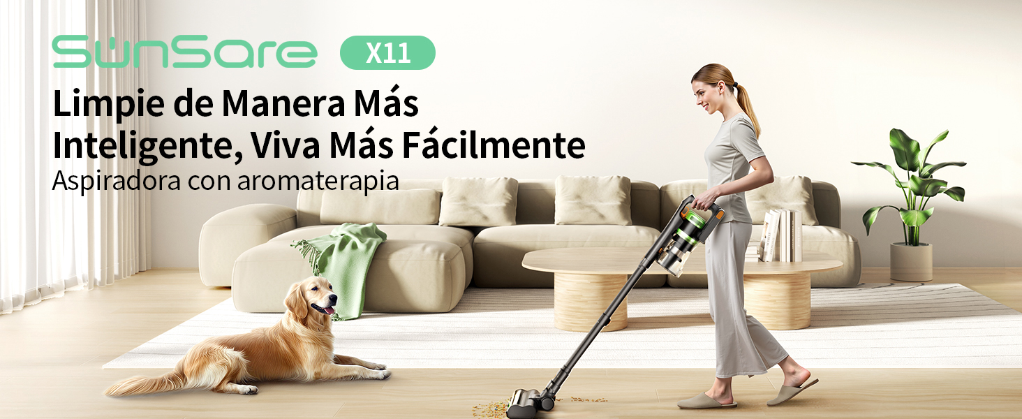 Reseña y opiniones de SunSare Aspiradora Sin Cable, 600W/50KPA/65Min (Eco), 1.8L Aspirador Sin Cable con Función de Aromaterapia, Pantalla LED inteligente, Función Antienredos para Pelo de Mascotas, Alfombras, Pisos, Coche