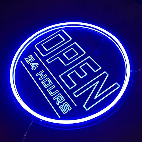 Miniatura 2 de NOXTROND Letreros de neón abiertos para negocios, regulables, alimentados por USB, de 12 pulgadas, redondo, de neón, abierto las 24 horas, para