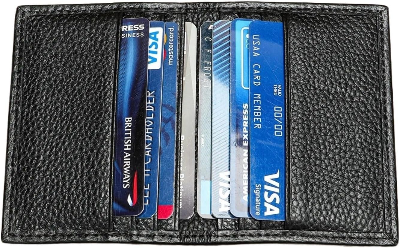 Genuine Leather Slim Card Holder Portable Mini Wallet Compatible With Men Women(Black)