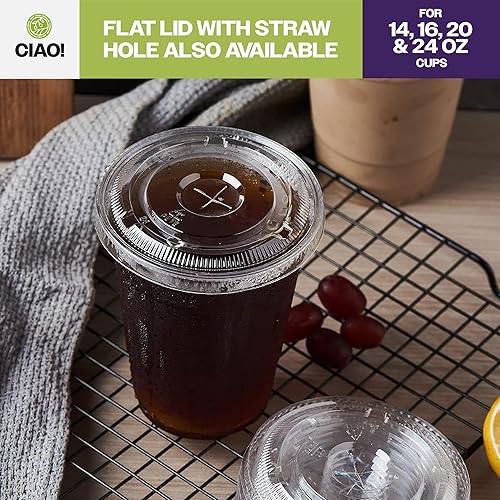 Miniatura 7 de CIAO! Tapa de domo PET con ranura para pajilla, diseñada y apta para vasos de bebidas frías de 14 oz, 16 onzas, 20 onzas, 24 onzas, solo 3.858 in