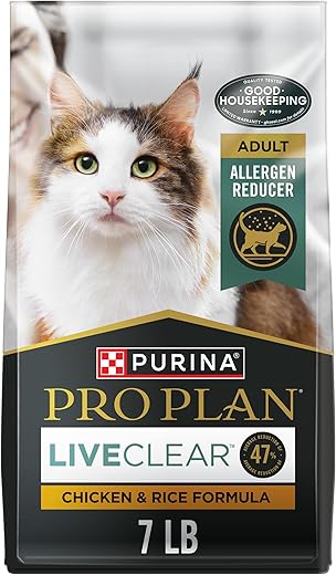 Purina Pro Plan Allergen Reducing, High Protein Cat Food, LIVECLEAR Chicken and Rice Formula – 7 lb. Bag