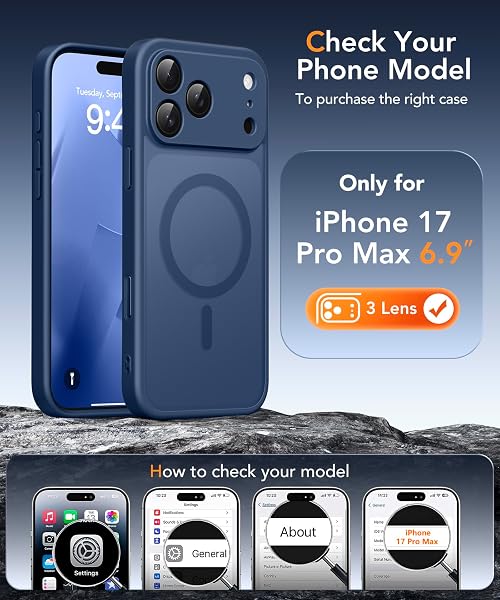 Magnetic Case for iPhone 17 Pro Max with Privacy Screen Protector [Compatible with MagSafe][Camera Protection][Military-Grade][Camera Control Cover]Translucent Matte 17 ProMax Phone Case,Blue - 2