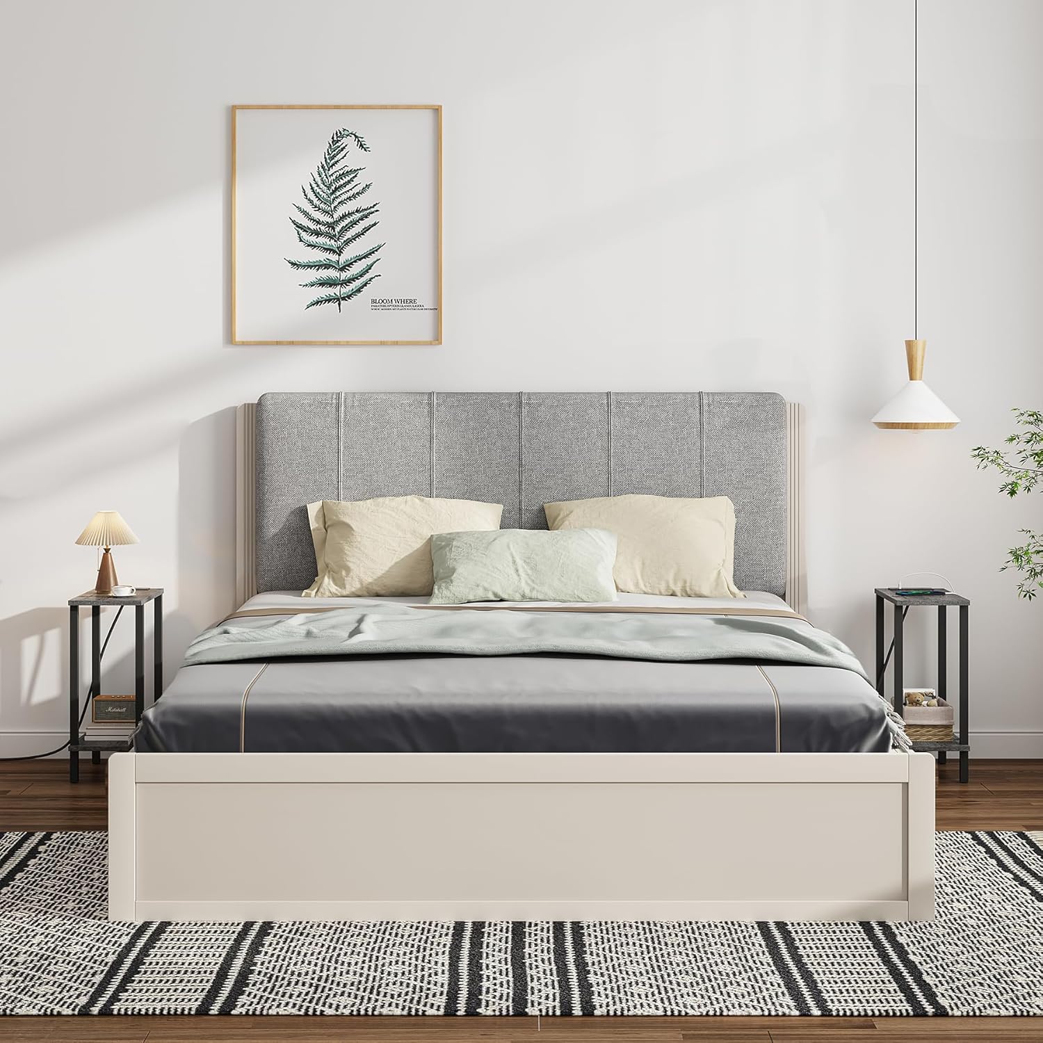 TUTOTAK Small End Table with Charging Station, Narrow Side Table with USB Ports and Outlets, Set of 2, Skinny Sofa Table, Slim Nightstand, Living Room, Bed Room, Charcoal Grey TB01BY0602