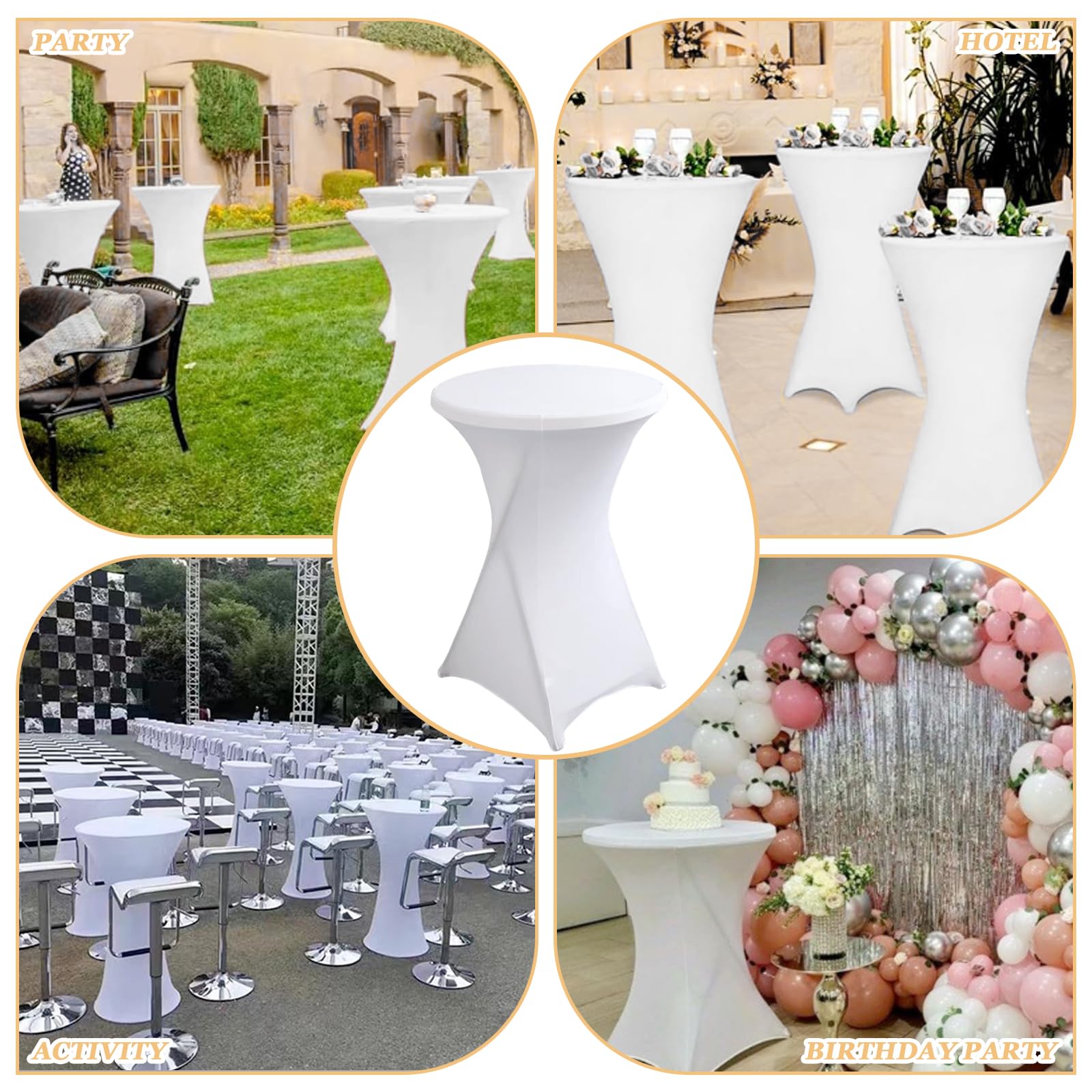 BORDEAG Juego de 3 fundas elásticas para mesa alta, 60 x 110 cm, fundas elásticas para mesas altas, para bares, restaurantes, banquetes, hoteles, fáciles de limpiar, color blanco