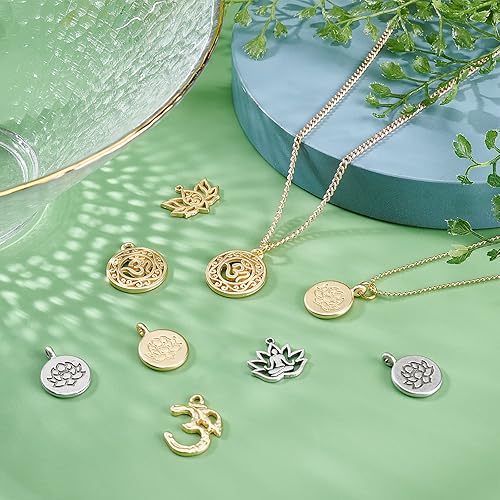 Miniatura 5 de SUNNYCLUE 24 piezas de 8 estilos mixtos de Lotus Yoga OM OHM dijes de flores, accesorios para hacer joyas, suministros de accesorios para
