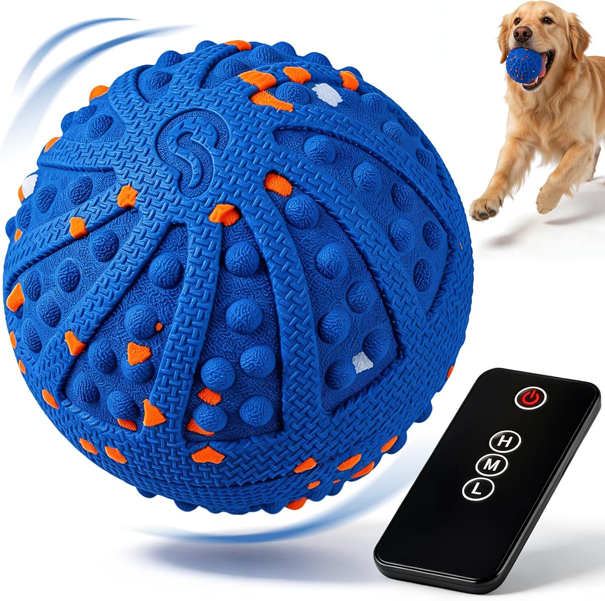 Interactive Dog Toys with Teeth-cleaning Texture, Remote Control, 3 Modes | Rechargeable Automatic Interactive Dog Balls for Medium and Large Dogs to Keep Them Busy, Made with ETPU Material