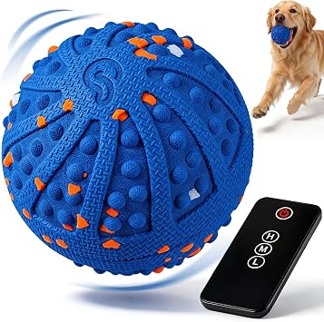 Interactive Dog Toys with Teeth-cleaning Texture, Remote Control, 3 Modes | Rechargeable Automatic Interactive Dog Balls for Medium and Large Dogs to Keep Them Busy, Made with ETPU Material