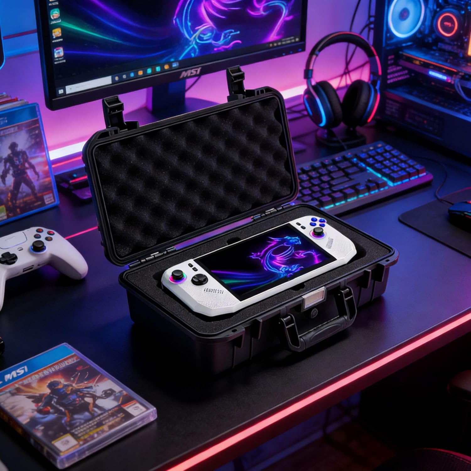 Rigid Carry Case for MSI Claw A8 BZ2EM，Storage Box Waterproof Hard Shell Shockproof Scratch-Resistant Heavy-Duty Protective Type Easy to Carry Includes Glass Screen Protector