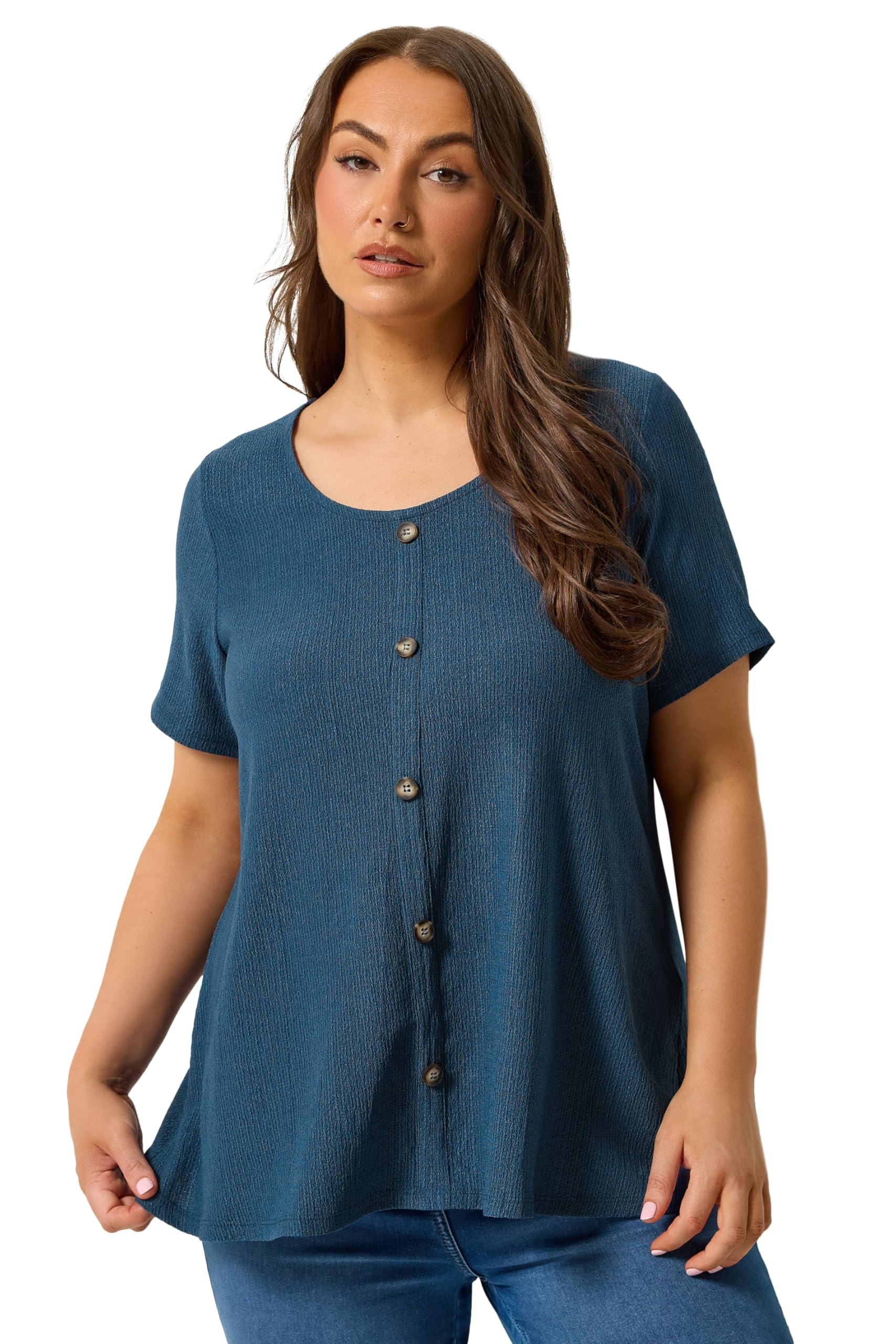 Yours Curve Blue Crinkle T-Shirt - Women's - Plus Size Curve