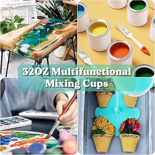 Miniatura 5 de LET'S RESIN Vasos mezcladores de resina, 45 unidades de 32 onzas (33.8 fl oz) 2 escalas de mezcla de pintura precisa con guantes protectores, vasos