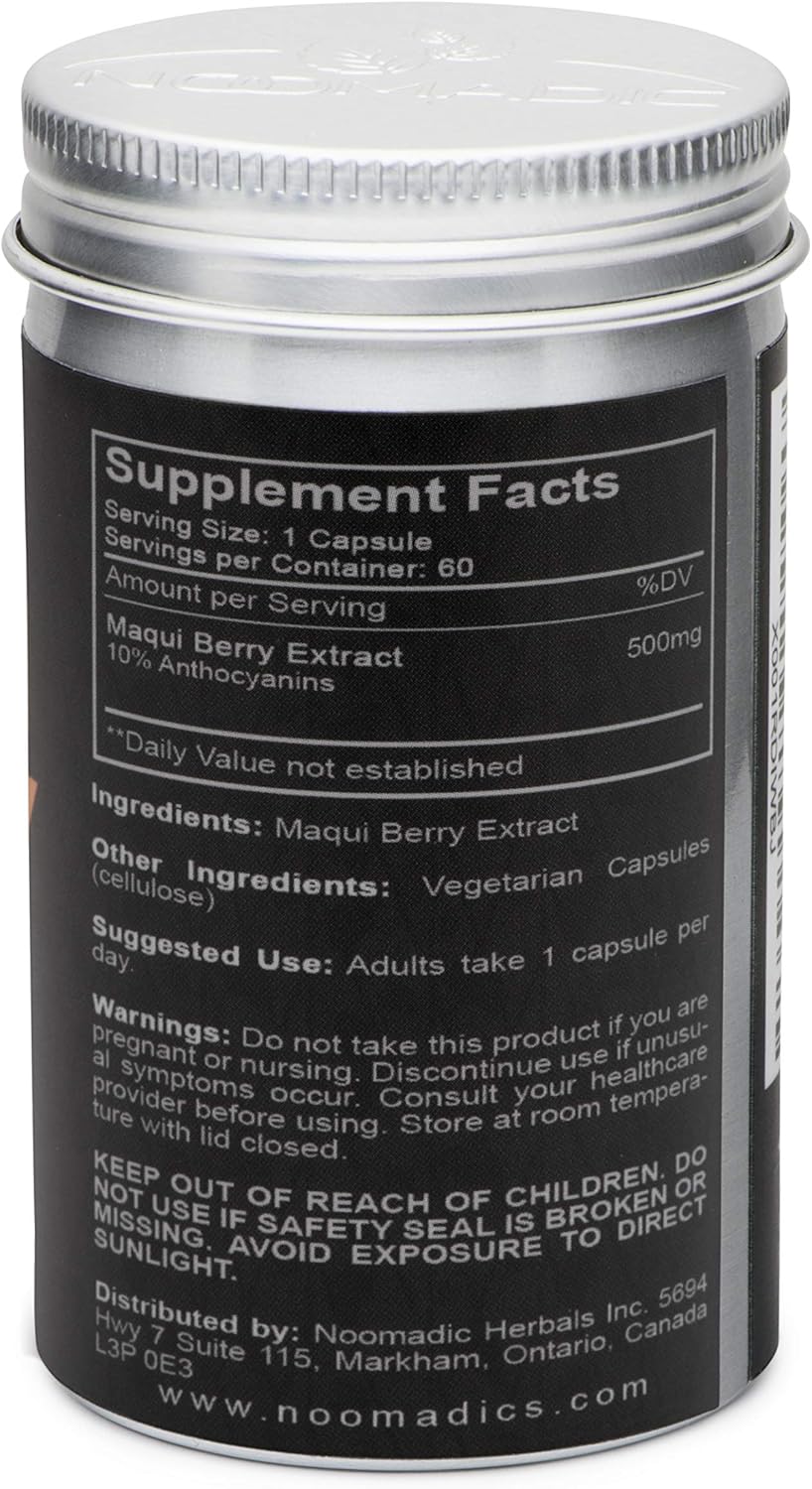 Noomadic Maqui Berry, 60 Capsules | 500mg Each, Antioxidant (High ORAC), Immune System Support, Supports Dry Eyes (Supports Tear Production), Standardized Extract (10% Anthocyanins) - Image 2