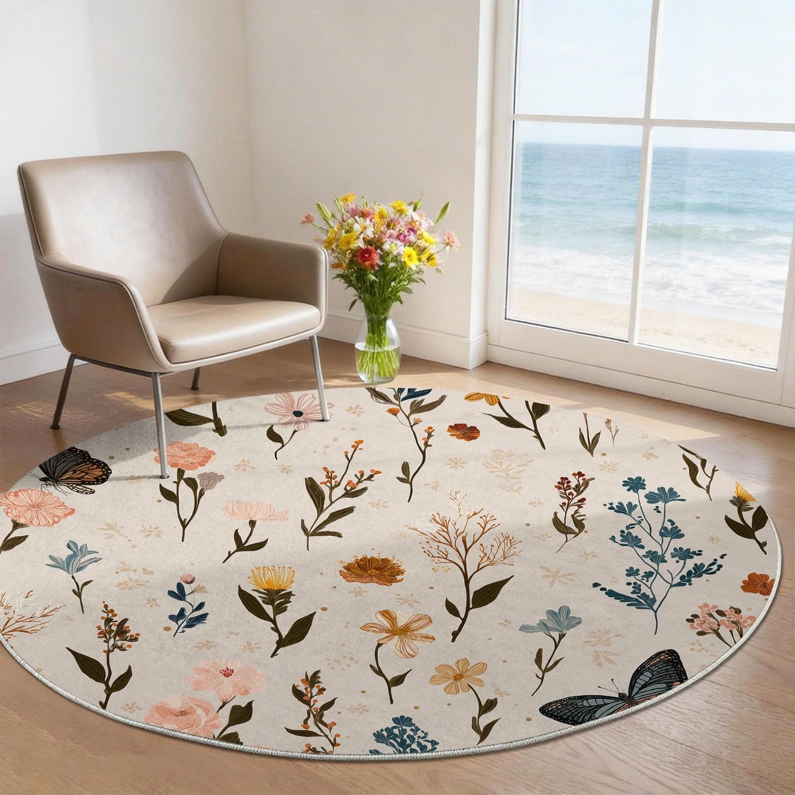 Tapis de séjour fleuri aquarelle pour créer un coin lecture pastoral