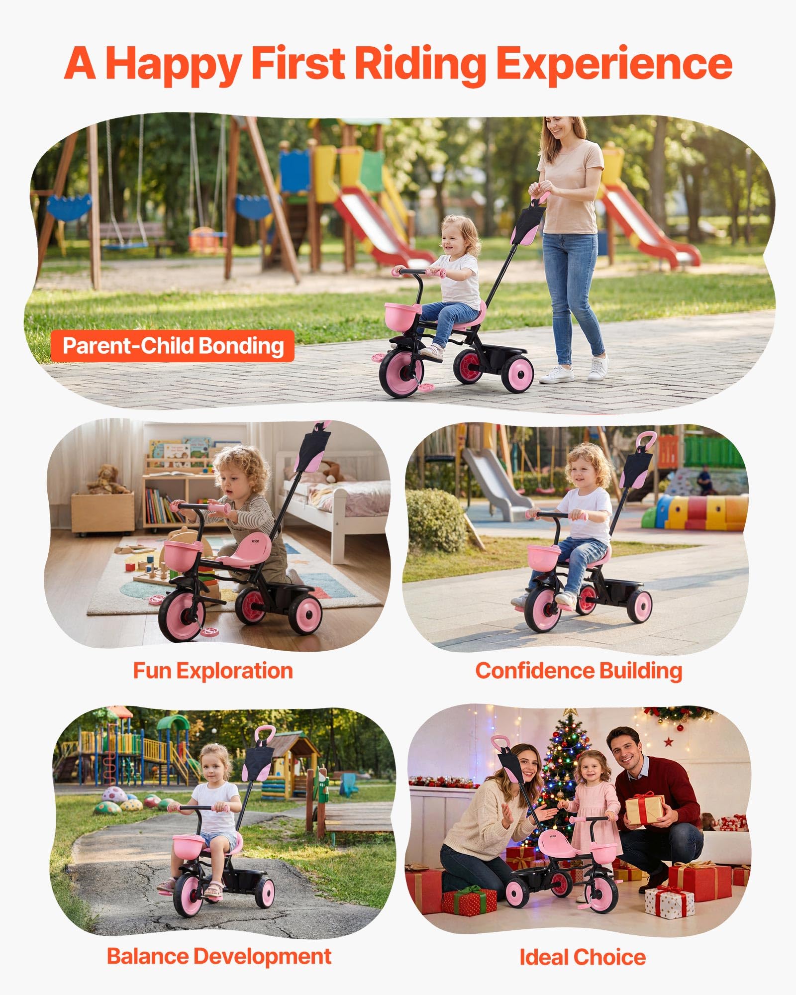 VEVOR Toddler Tricycle & Stroller for 18 Months to 5 Year Old, Kids Trike with Parent Push Handle, Adjustable Seat & Storage for Outdoor Play, Tricycle for Toddlers, Birthday Toy for Boys and Girls — view 6