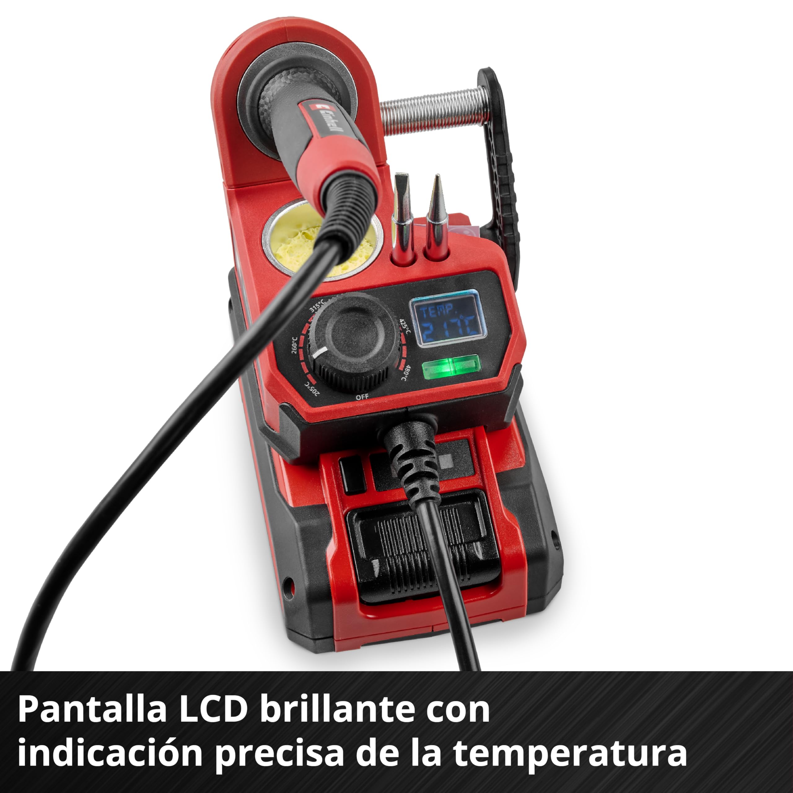 Einhell soldador con batería TE-SI 18/480 Li E - Solo Power X-Change (18 V, 200 °C - 480 °C, para soldadura blanda, pantalla LCD, incl. 2 puntas puntuales, 1 punta plana y estaño de soldadura)