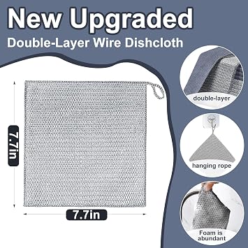 Double Layer Multipurpose Non-Scratch Wire Dishcloth - Soft Wire Dishwashing Rags Safe for Non-Stick Cookware, Scrubs & Cleans for Dishes, Sinks, Counters, Stove Tops, Easy Rinsing (10Pcs)