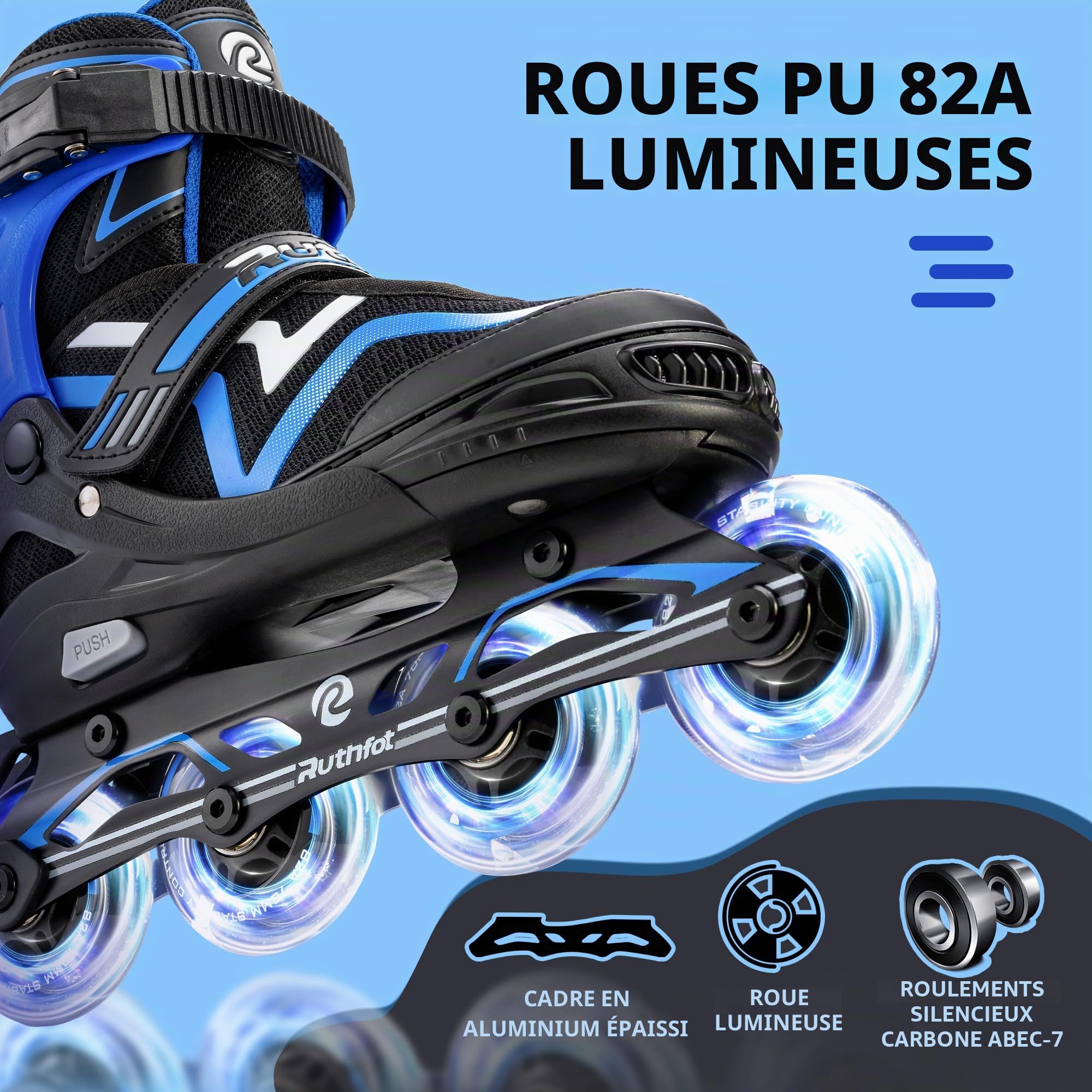 Ruthfot Patins à roulettes réglables pour Enfants, garçons et Filles, Patins Lumineux pour Enfants de 6 à 12 Ans, patines Lumineuses d'extérieur pour Femmes et Hommes