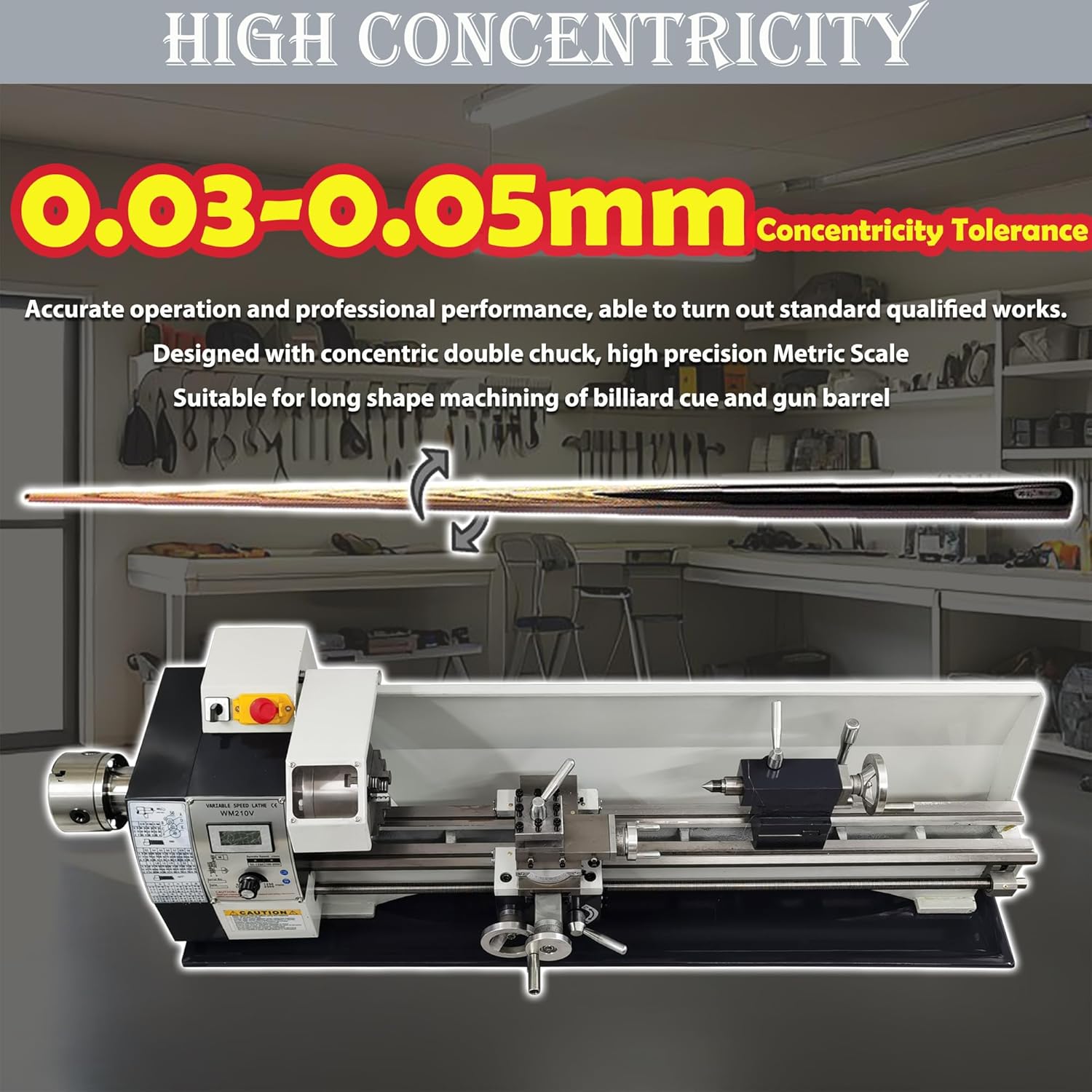TECHTONGDA Metal Lathe 8x31" DIY Lathe Double Chuck Bench Lathe 1100W Brushless Motor Turning Machine Precision Mini Inch Thread Lathe for Cue Sticks